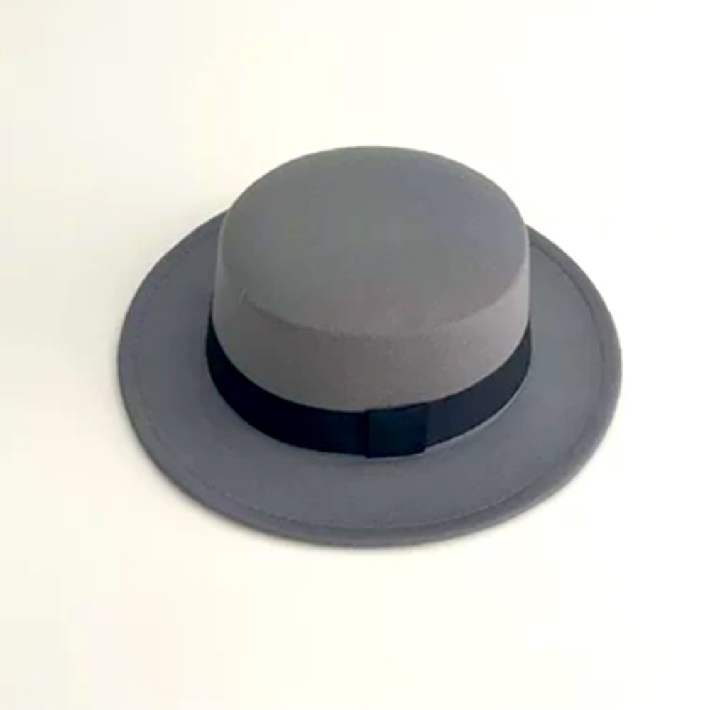 Grey Wool Flat Top Hat For Kids
